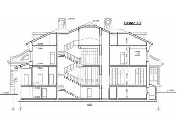 Проект узкого трехэтажного дома из кирпича в стиле барокко с цокольным этажом, кабинетом и бассейном, с площадью до 1550 кв м EV-17