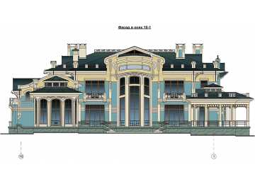 Проект узкого трехэтажного дома из поризованных блоков в стиле барокко с цокольным этажом и кабинетом , с площадью до 1300 кв м EV-21