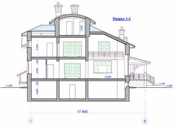 Проект трёхэтажного дома из кирпича в стиле барокко с цокольным этажом и эркерами, с площадью до 400 кв м  PA-43
