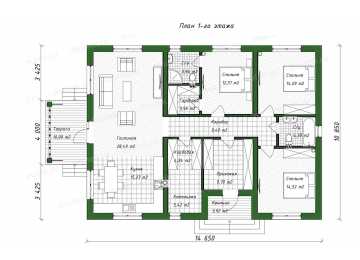 Проект индивидуального одноэтажного жилого дома DTE95