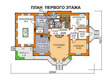 Проект двухэтажного дома с площадью до 350 кв м и бильярдной KVR-17