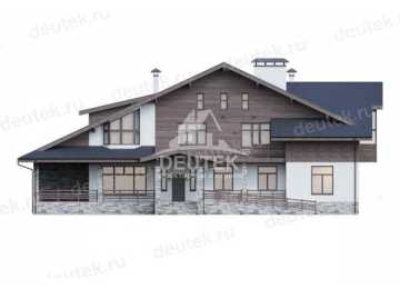 Проект узкого двухэтажного дома из силикатного кирпича с погребом, зимним садом, сауной и бассейном LK-103