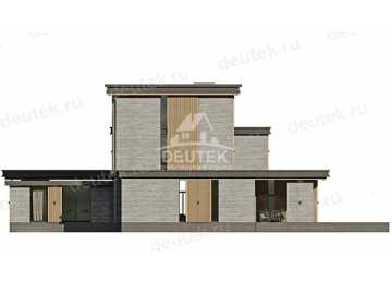 Проект узкого трехэтажного дома с двухместным гаражом, сауной, бассейном и большими окнами LK-120