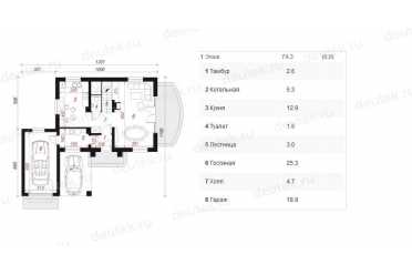 Проект европейского дома с мансардой и одноместным гаражом 11 на 13 метров DTA100103