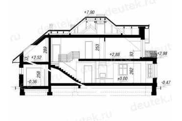 Проект европейского дома с мансардой и камином 12 на 16 метров DTA100104