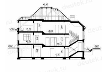 Проект европейского дома с мансардой и гаражом 16 на 16 метров DTA100147