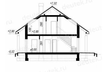 Проект европейского дачного дома с мансардой и камином 8 на 8 метров DTA100153