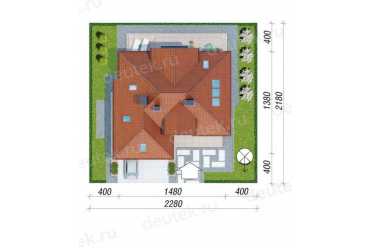 Проект двухэтажного дома с двухместным гаражом и подвалом до 400 кв м DTA100158
