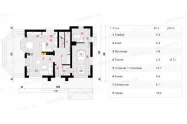 Проект двухэтажного дома с одноместным гаражом и кабинетом до 200 кв м DTA100174