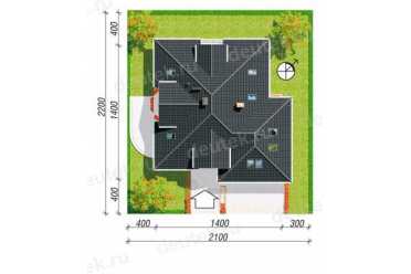 Проект двухэтажного дома с двухместным гаражом и погребом 14 на 14 м DTA100204
