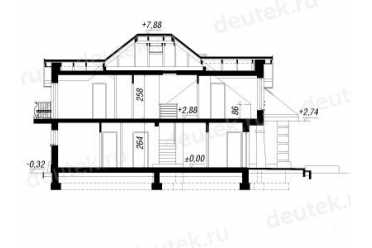 Проект европейского дома с мансардой и двухместным гаражом 14 на 14 метров DTA100210