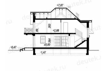 Проект европейского дома с мансардой и одноместным  гаражом 11 на 14 метров DTA10081