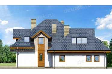 Проект двухэтажного дома из керамаблоков с двухместным гаражом и жилой мансардой  - DTL100010 DTL100010