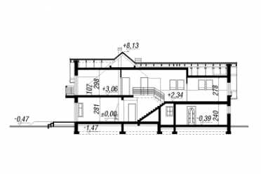 Проект двухэтажного дома из керамаблоков с двухместным гаражом, кабинетом и жилой мансардой - DTL100012 DTL100012