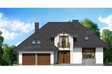 Проект двухэтажного дома из керамаблоков с двухместным гаражом и жилой мансардой - DTL100013 DTL100013