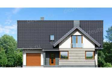 Проект двухэтажного дома из керамаблоков с одноместным гаражом и жилой мансардой- DTL100016 DTL100016