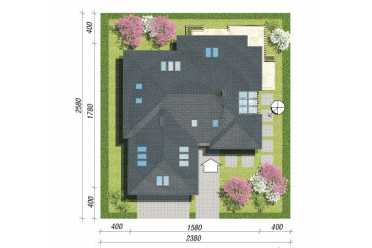 Проект двухэтажного дома из керамаблоков с двухместным гаражом и жилой мансардой DTL100022