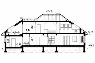Проект двухэтажного дома из керамаблоков с одноместным гаражом и жилой мансардой DTL100023