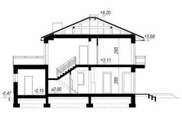 Проект одноэтажного дома из керамических блоков с террасой, мансардой и гаражом 3.3 на 5.95 метров DTN100031