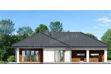 Проект одноэтажного дома из керамических блоков с террасой и двухместным гаражом 6.00 на 5.95 м DTN100035