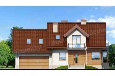 Проект одноэтажного дома из керамических блоков с террасой, мансардой и двухметсным гаражом DTN100038