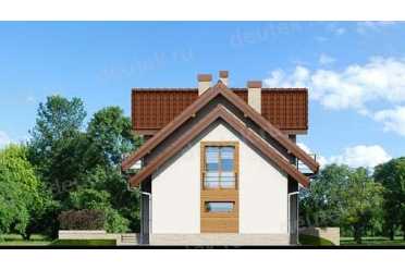 Проект одноэтажного дома из керамических блоков с террасой, мансардой и двухметсным гаражом DTN100038