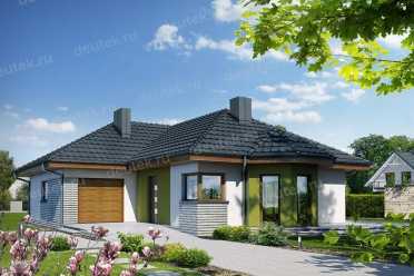 Проект одноэтажного дома из керамических блоков с террасой и одноместным гаражом DTN100041