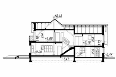Проект двухэтажного дома из керамических блоков с двухместным гаражом DTN100062