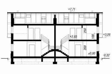 Проект двухэтажного дома из керамических блоков двухместным гаражом для двух семей DTN100066