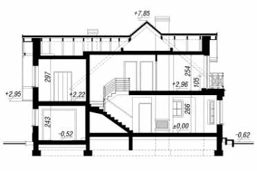 Проект двухэтажного дома из керамаблоков с одноместным гаражом DTN100083