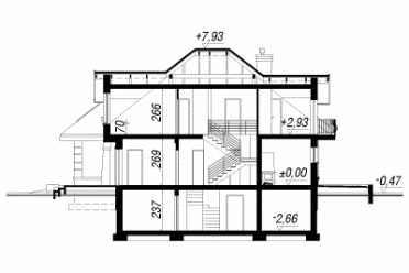 Проект двухэтажного дома из керамаблоков с двухместным гаражом и погребом DTN100091