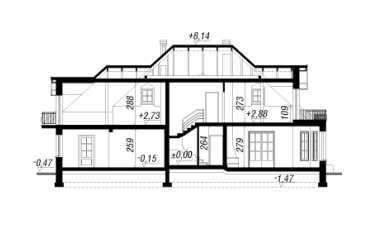 Проект европейского двухэтажного дома с мансардой и эркером 18 на 11 метров DTS100014