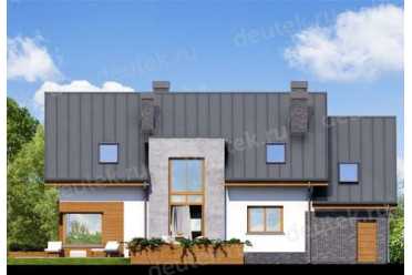 Проект европейского двухэтажного дома с мансардой и камином 17 на 10 метров DTS100016