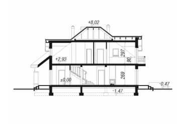 Проект европейского двухэтажного дома с мансардой, эркером и камином 11 на 14 метров DTS100023