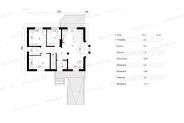 Проект европейского одноэтажного дома с одноместным гаражем, эркером и подвалом 12 на 9 метров DTS100026