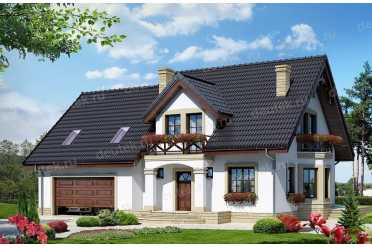 Проект европейского двухэтажного дома с двухместным гаражом,  эркером, мансардой и камином 16 на 11 м - DTA100040 DTS100040