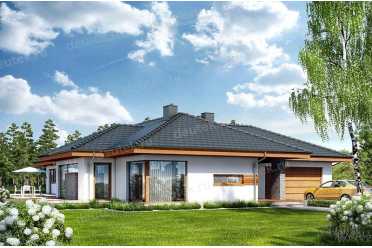 Проект европейского одноэтажного дома с двухместным гаражом, чердаком и эркером 17 на 22 м - DTA100042 DTS100042