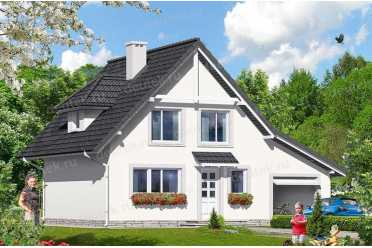 Проект европейского двухэтажного дома с одноместным гаражом, мансардой и камином 11 на 8 м - DTA100043 DTS100042