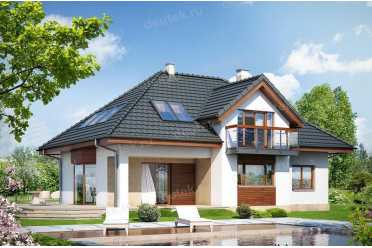 Проект европейского двухэтажного дома с двухместным гаражом и эркером 15 на 13 м - DTS100058 DTS100058