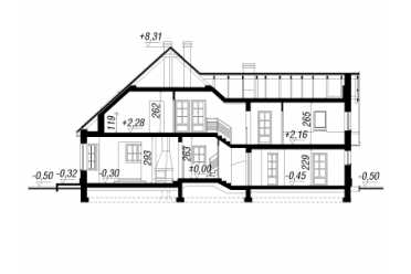 Проект европейского узкого двухэтажного дома с двухместным гаражом и эркером 17 на 11 м - DTS100066 DTS100066