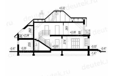 Проект двухэтажного дома из керамаблоков с мансардой и одноместным гаражом DTV100031