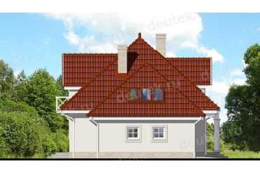 Проект двухэтажного дома из керамаблоков с мансардой и одноместным гаражом DTV100031