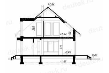 Проект двухэтажного дома из керамаблоков с мансардой и одноместным гаражом DTV100042