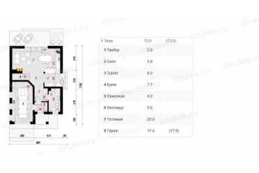 Проект двухэтажного дома из керамоблоков с мансардой и одноместным гаражом DTV100069
