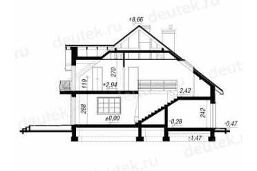Проект двухэтажного дома из керамоблоков с мансардой и двухместным гаражом DTV100071