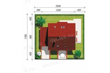 Проект двухэтажного дома из керамоблоков с мансардой и одноместным гаражом DTV100073