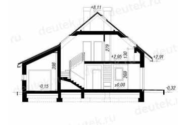 Проект двухэтажного дома из керамоблоков с мансардой и одноместным гаражом DTV100078
