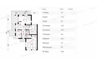 Проект двухэтажного дома из керамоблоков с мансардой и двухместным гаражом DTV100080