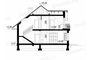 Проект двухэтажного дома из керамоблоков с мансардой и двухместным гаражом DTV100090