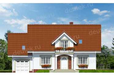 Проект двухэтажного дома с мансардой и одноместным гаражом 14 на 8 м DTV100102
